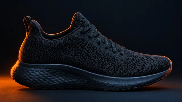 An unbranded knit sneaker on a dark backdrop