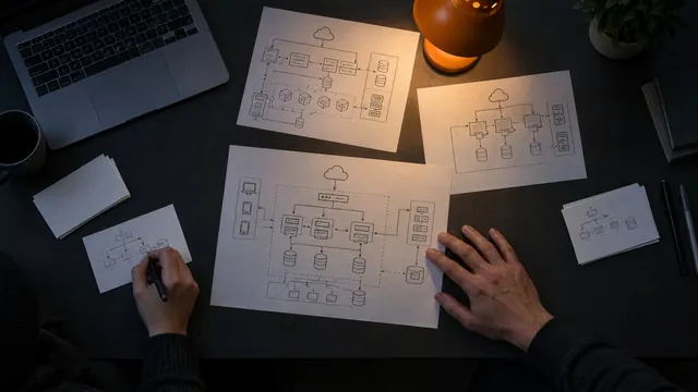 Hands sketching connected workflows on paper across a planning table