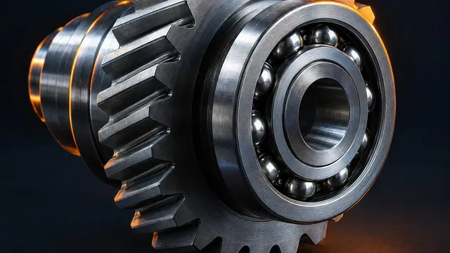 A machined gear and bearing on a dark backdrop